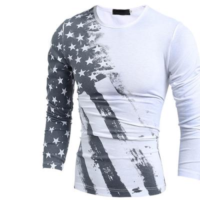 China QUICK DRY Cotton Men's Full Long Sleeve American Flag Stripes Stars Summer Custom Logo Printed White T-shirt Printer Sublimation T-Shirts for sale