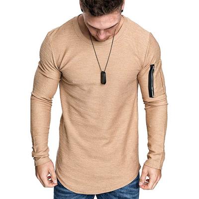 China Custom QUICK DRY Mens Fashion Solid Color Pullover White Crewneck T-shirts Mens Designers Long Sleeve Sporty T-shirt for sale