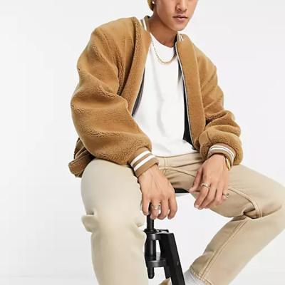 China Custom Made Mens Winter Fleece Oversized Bomber Jacket Breathable With Side Pockets for sale