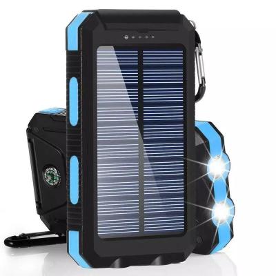 China Universal Waterproof Solar Power Charging 20000mah Charger Dual Fast Usb Charger Travel Solar Power Bank With Led Flashlight for sale