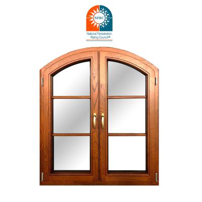 China Swing Arched Pattern Wooden Window With Window Glass Wholesale Design Wooden Double Glazed Oak Patio Door for sale