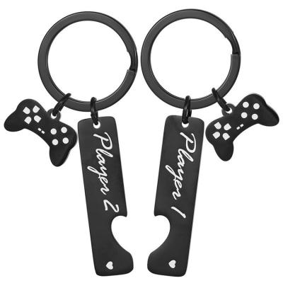 China Valentine's Day Gift Jewelry Stainless Steel Game Player Charm Fashionable Black Plated Keychain for sale