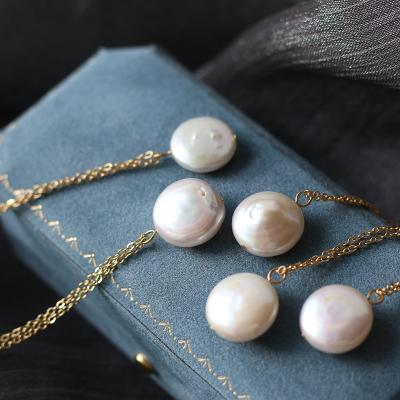 China TRENDY hot selling gold chain round natural freshwater pearl necklace for sale