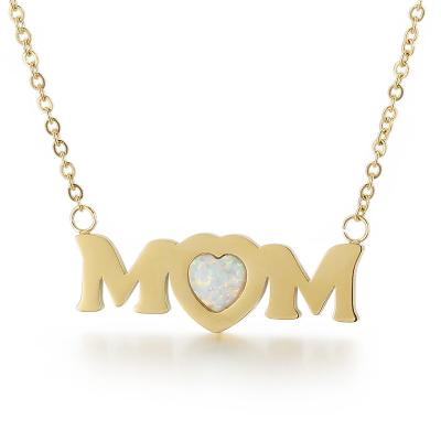 China 316L Stainless Steel Mom Necklace Heart Letter Name Natural Stone Gold Plated Necklace Romantic Personalized Jewelry for sale