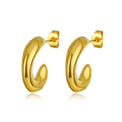 China Manufacturer CLASSIC Hot Selling Stainless Steel Earring Gold Plated Jewelry C Shaped Tube Hoop Earrings for sale