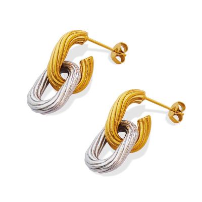 China Two tone gold silver gold silver earrings jewelry women stainless steel twist circle stud casual/sporty stud earrings for sale