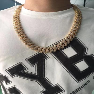 China Hiphop In Stock 19mm 3 Row Outlet Chain 3A Heavy Iced Out Cuban Zircon Cubic Fork Set Hip Hop Mens Necklace for sale