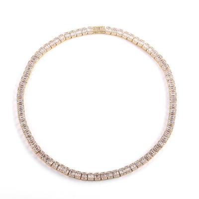 China New Design 8mm Trapezoid Square Zircon Chain CLASSIC Geometric Rhinestone Inlaid 18k Gold Plated Tennis Chain Necklace For Women. for sale