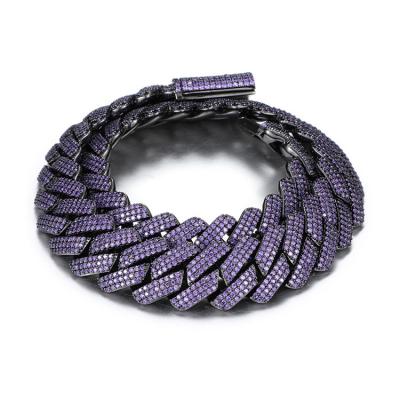 China Hiphop Hip Hop 20mm Matte Black Plated Purple Zircon Fully Inlaid 3 Row Rhombus Cuban Chain Iced Out Hip Hop Chain Men Jewelry for sale