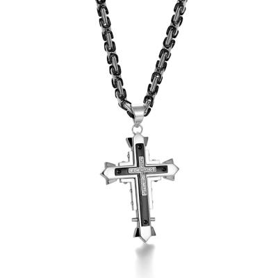 China Christian CZ stianless steel custom rhinestone chain cross pendant men's jewelry Byzantine Anti-allergy cross pendant jewelry for sale