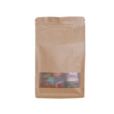 China Recyclable IN STOCK High Quality Food Grade Eight Side Kraft Paper Square Bottom Sealing Packaging Bag With Window for sale