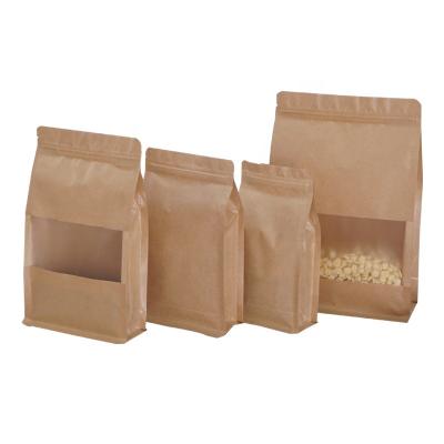 China Recyclable Craft Custom Coffee Summer Bag Food Grade Valve Engraving Printing Seal Eight Side Seal Flat Bottom Kraft Paper Coffee Bag With Zipper for sale