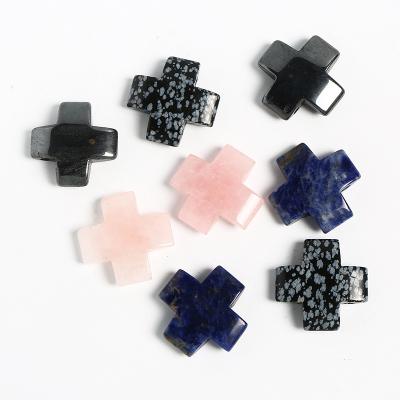 China China 30mm Charm Big Natural Hand Cut Rose Crystal Lapis Lazuli Crafts Carving Cross Gemstone Ornament for sale