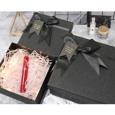 China Wholesale Recycled Materials Factory Bow Exquisite Matte Black Valentine's Day Lid Box Kraft Paper Gift Box Template Bow for sale