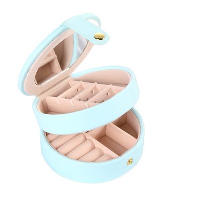 China Luxury Leather Box For Jewelry Bracelet Jewelry Packaging Box Blue Circle Jewelry Box for sale