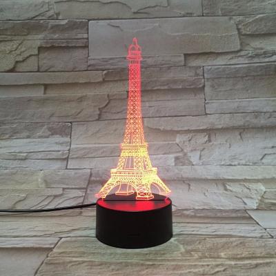 China Christmas gift 3D pattern lamp Eiffel Tower shape led table lamp 7 colors changing 3d night light3d table lamp for room decoration for sale