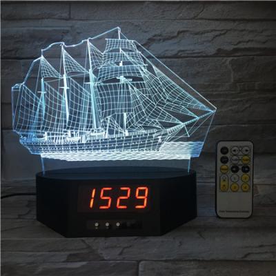 China Christmas Gift Visual Effect LED Night Lighting With 3D Picture Single Lamp Clock Base Boat Decoration Indoor Lamp 7 Color Change for sale