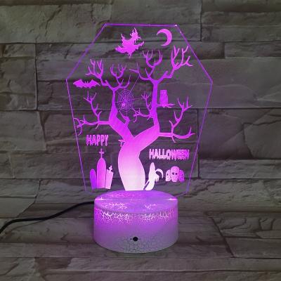 China Wonderful Christmas Gift 3D Illusion Deco Lamp Halloween Tree Shape 7 Colors Changing Slot Base Touch Switch Available Wholesale Led Indoor La for sale