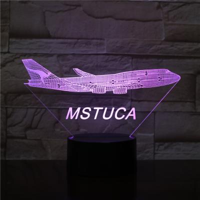 China Decoration ks 3d 2118 Airplane Aircraft 3D Led Night Light Desk Lamp With 7 Colors Changing Touch Switch Base for sale