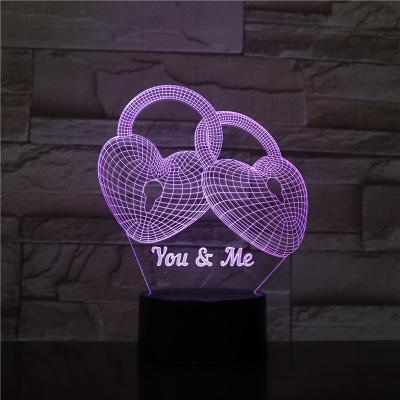 China Sweet Heart Balloon 3D LED Lamp Decoration Valentines Gift Lover Romantic 3d Acrylic Illusion Led Night Light for sale