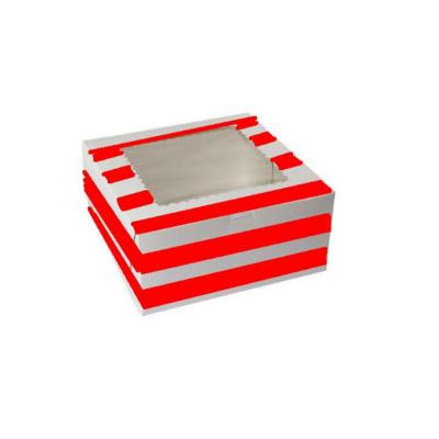 China Eco-Friendly Luxury Manufacturer Custom Food Packaging Cake Boxes with Red Horizontal Stripes and Removable Cupcake Tray for 9 Cupcakes for sale