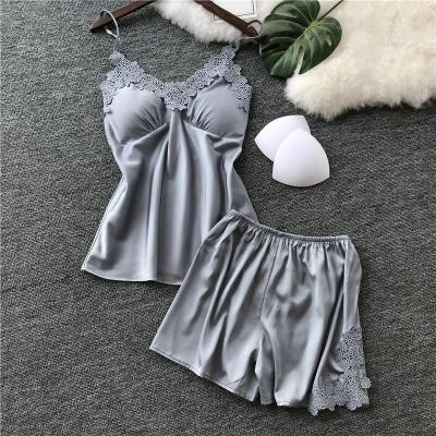 China Lace Up EING Y131 Pajamas Nightgowns Sleepwear Designers Satin Pajamas Matching Sets For Women's Pajamas Shorts for sale