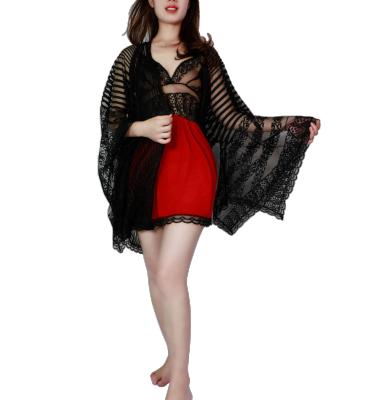 China EING New Designed Breathable Chiffon Embroidered Lace Halter Skirt And Coat Nightgown Set C0057 for sale