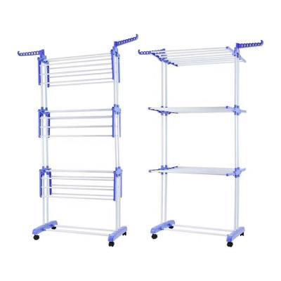 China Multifunctional Plastic Collapsible Floor Folding Standing Adjustable Towel Racks For Drying Towel for sale