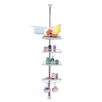 China Viable Telescopic Plastic Corner Shelves Shower Rack Triangle Multi-Layer Height Adjustable Freestanding Extension Bathroom Bracket for sale