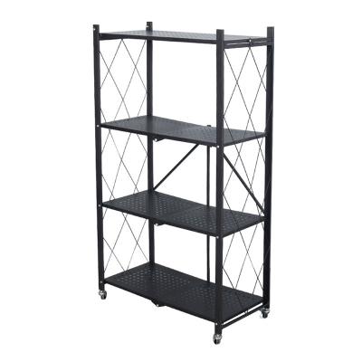 China Freestanding Storage Shelves Large Capacity Heavy Duty Foldable Shelving Unit No Assembly Metal Wire Shelf Rack With Wheels for sale