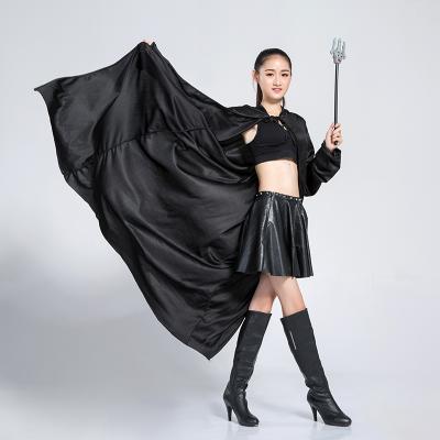 China Polyester Halloween Party Black Vampire Cloak Adults Hooded Cape With Sleeve Cosplay Costume Death Cloak for sale