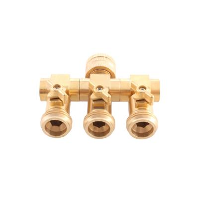 China General Quick Connect Hose Splitter Brass Accessories Garden Individual Hose 3 Cut Out Ball Valve for sale