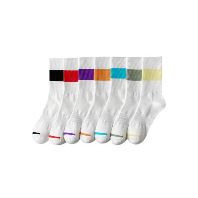 China Antibacterial Multiple Colors Striped Women's Mid-Tube Socks Custom Low-cut Women's Casual Embroidery Designer Liners Socks for sale