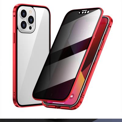 China Phone Case Anti-drop Two Rows Tempered Glass Anti-peep Shockproof Cover For iPhone 13 pro For iphone 11 12Pro Max Metal Frame Phone Case for sale