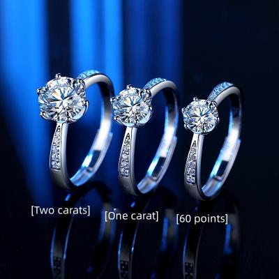 China Women's Mossan Diamond S925 Silver One Carat Six Carat Claw Imitation Diamond Ring Mossan Diamond Seiko Factory Wholes for sale