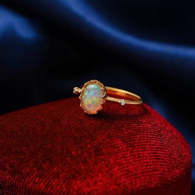 China White Opal Ring Wings of the light vintage white opal ring for women to open their mouth design, light and exaggerated, small group, exquisite fashi for sale