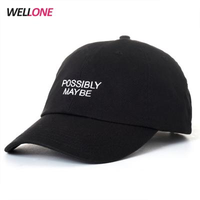 China OEM Sale Metal Buckle Texts Embroidery Logo Hot Curve Edge Logo Custom Dad Hat 6 Panel Baseball Caps Manufacturers for sale