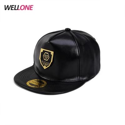 China Hip JOINT Wellone Bill Hobby Buckle Flat Metal Logo Badges Fashion Mens Snapback Leather Custom Hats for sale