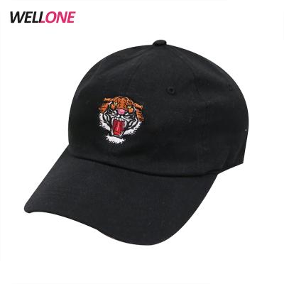 China JOINT Dad and Men's Dad Hats Custom Baseball Embroidery Tiger Embroidery Black 100% Cotton Fashion Hats for sale