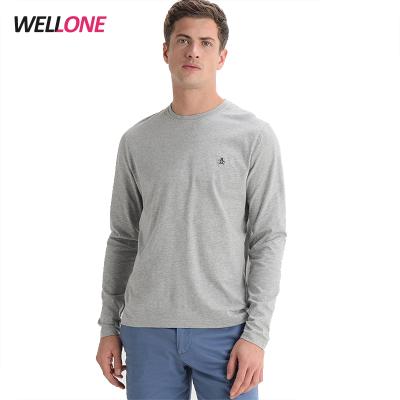 China Low MOQ Casual Anti-pilling 100% Cotton Long Sleeve Customize Printing Gray Branded Logo Mens Full Sleeve T-Shirts for sale