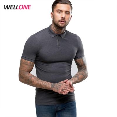 China Anti-pilling No Brand 95% Cotton 5% Spandex Stretch Men's Skinny Charcoal Customized Logo Polo Shirts for sale