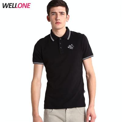 China Fashion High Quality Anti-pilling Side Splits 100% Pique 220 Grams Tiger Logo Custom Embroidered Men's Black Polo Shirt for sale