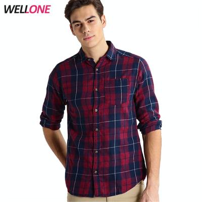 China Guangzhou manufacturer anti-pilling low moq 100% cotton custom your brand logo fashion checker plaid high quality flannel shirts for men for sale