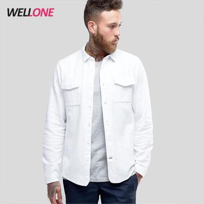 China 100% Cotton Slim Fit White Fashion Casual Anti-pilling Chest Pockets Custom Made Your Brand Logo 2017 Models Man Shirts New for sale