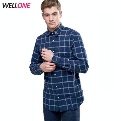 China High Quality Causal Spring Blank Multiple Colors Flannel Anti-Pilling Plaid Designer Check Blue Shirts For Men for sale