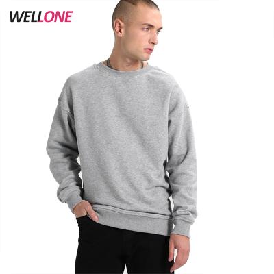 China Custom design men's winter streetwear cotton fleece OEM Wellone anti-pilling gray oversized sweatshirt for sale