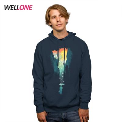 China Anti-pilling custom digital printing navy pullover inside unisex fleece hoodies made in china for sale