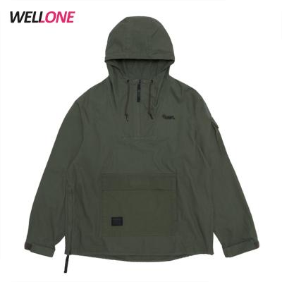 China Guangzhou breathable wellone factory cheap nylon windproof non printing embroidery custom logo men khaki anorak jacket for sale