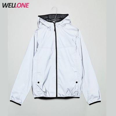 China Factory Price Cool Breathable China Good Style 100%Polyester Mesh Striping Reflective Gray Mens Anorak Jacket for sale