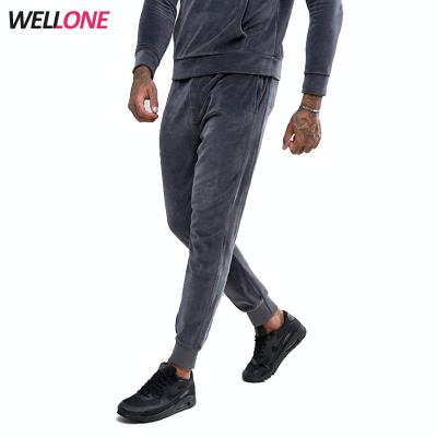 China Anti-pilling empty velvet no logo brand embroidery cheap custom men's sweatpants gray velvet sweatpants for sale